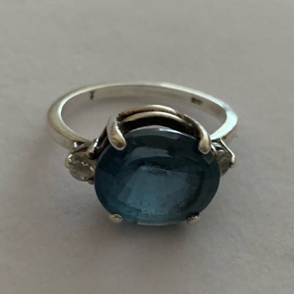 Vintage 925 Sterling Silver Dark Blue-Green Large Gemstone Statement Ring Sz 6.5